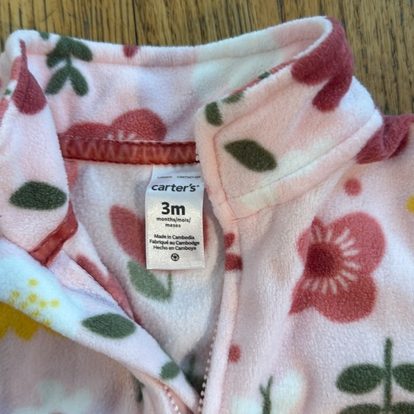 Floral Pink Baby Fleece Zip Up Onesie 3 months - Picture 3 of 3
